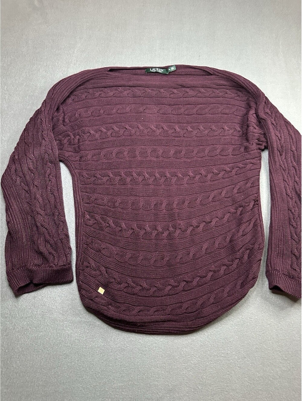 Lauren Ralph Lauren Sweater Womens XS Purple Cable Knit Boat Neck Preppy Classic